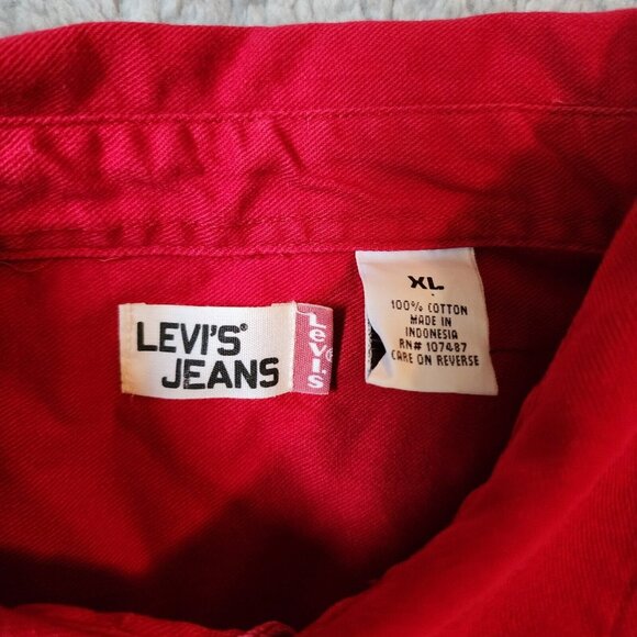 Levi's Jeans Red Denim Long Sleeve Metal Button Up Shirt Size XL Y2K 100% Cotton - Picture 3 of 12